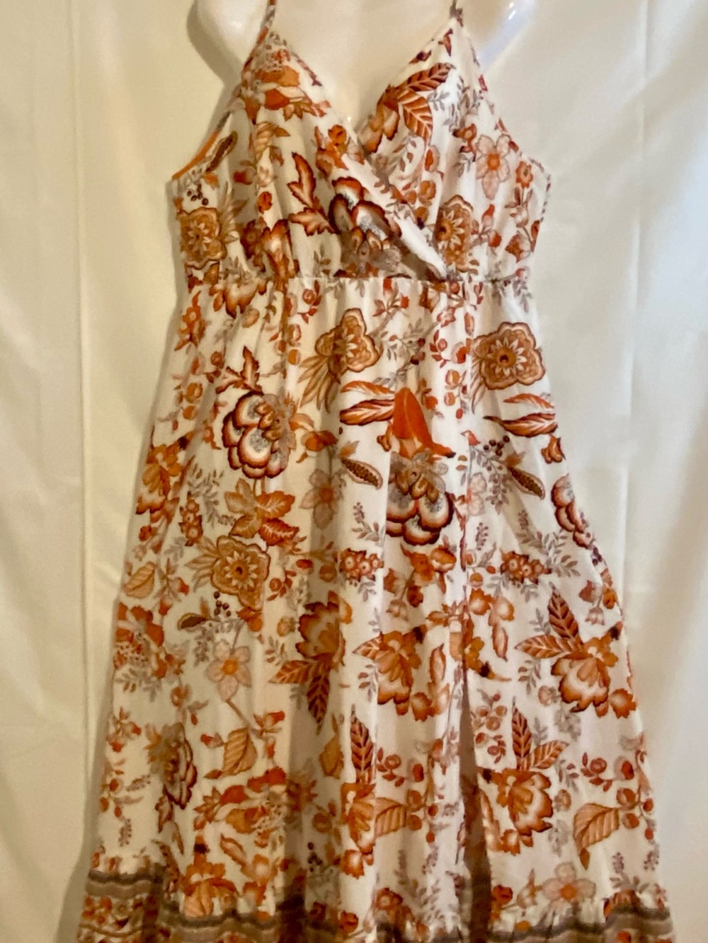 Sleeveless White Sundress Dress with Orange Floral Print